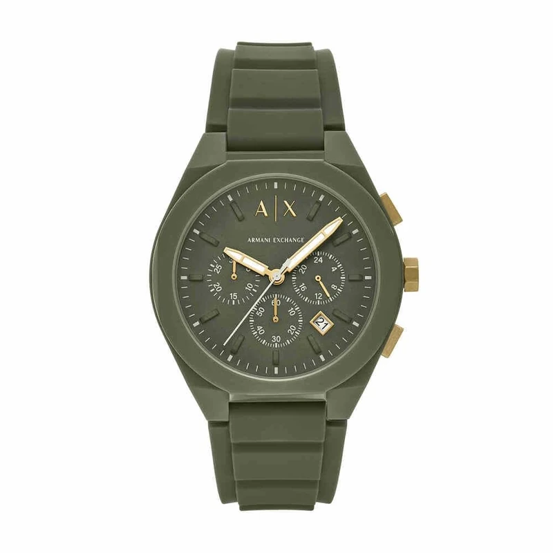 Armani Exchange Watch for Men, Quartz Chronograph Movement and 44mm Case Size with Silicone Strap, Onyx Black