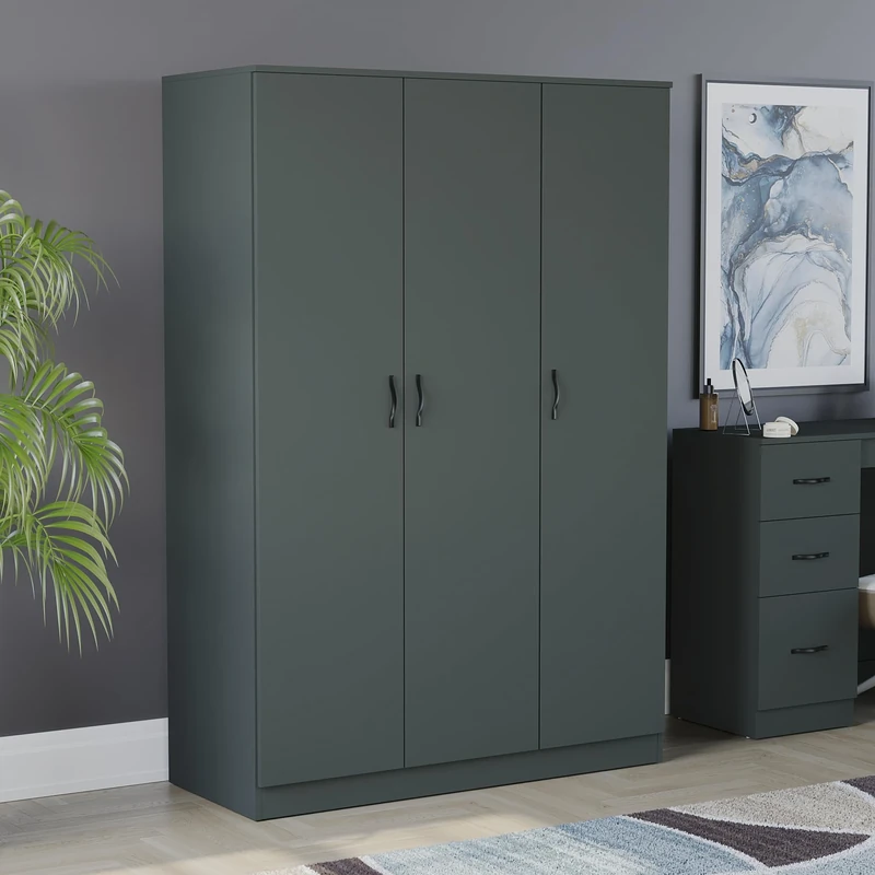 Vida Designs Riano Wardrobe, With Shelf & Hanging Rail Bedroom Storage Furniture (Jasper Green, 3 Door)