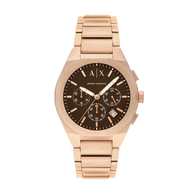 Armani Exchange Watch for Men, Quartz Chronograph Movement and 42mm Case Size with Stainless Steel Strap, Rose Gold Tone and Black