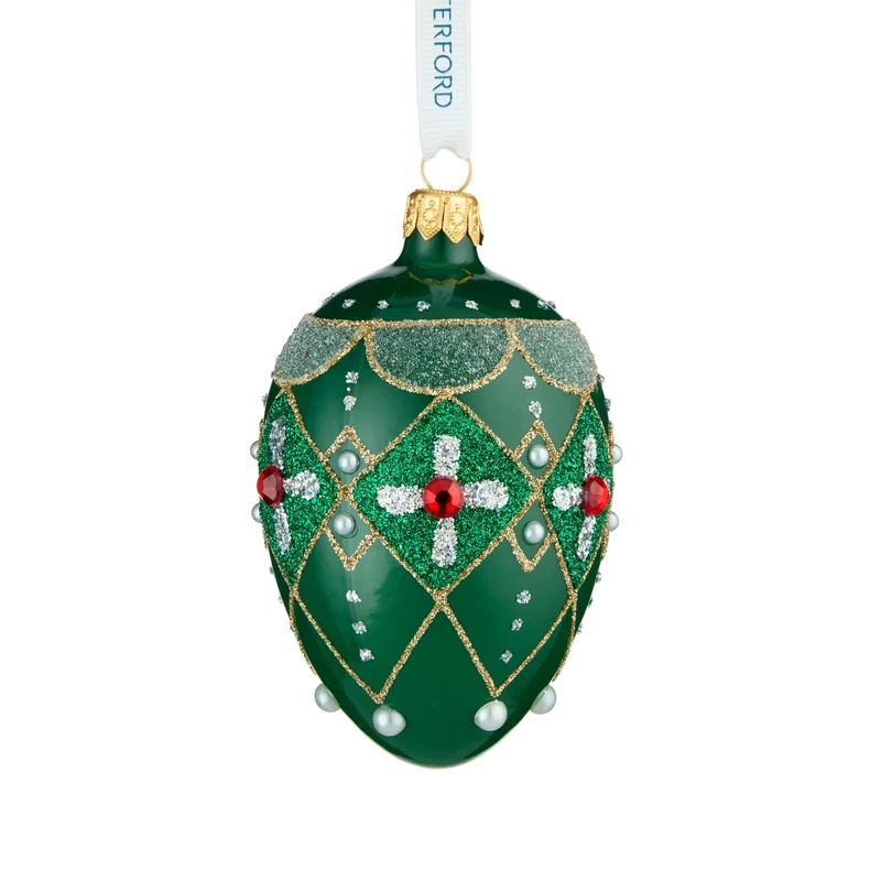 Waterford Holiday Heirlooms Green & Red Oval Bauble