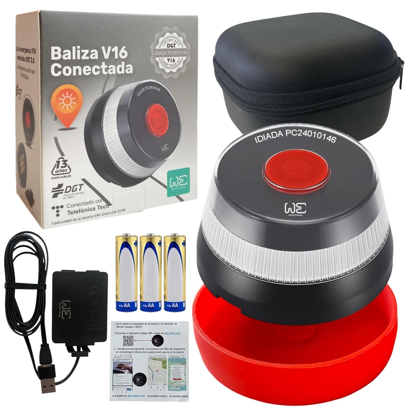 Safety Kit with Emergency Beacon V16 Geolocated and Connected DGT 3.0 - Includes Adapter, Power Cable and Shock Proof Case
