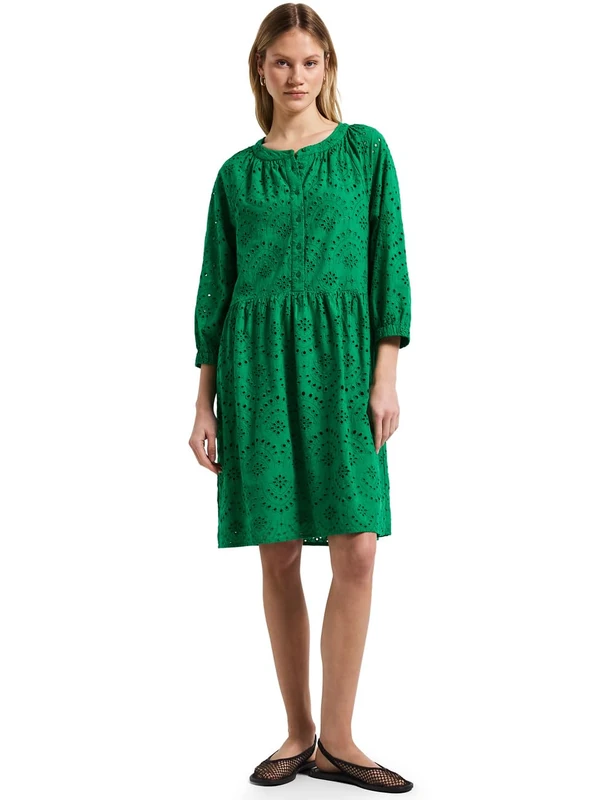 Street One Women's Dress with Broderie Embroidery, Glowing Green, 14