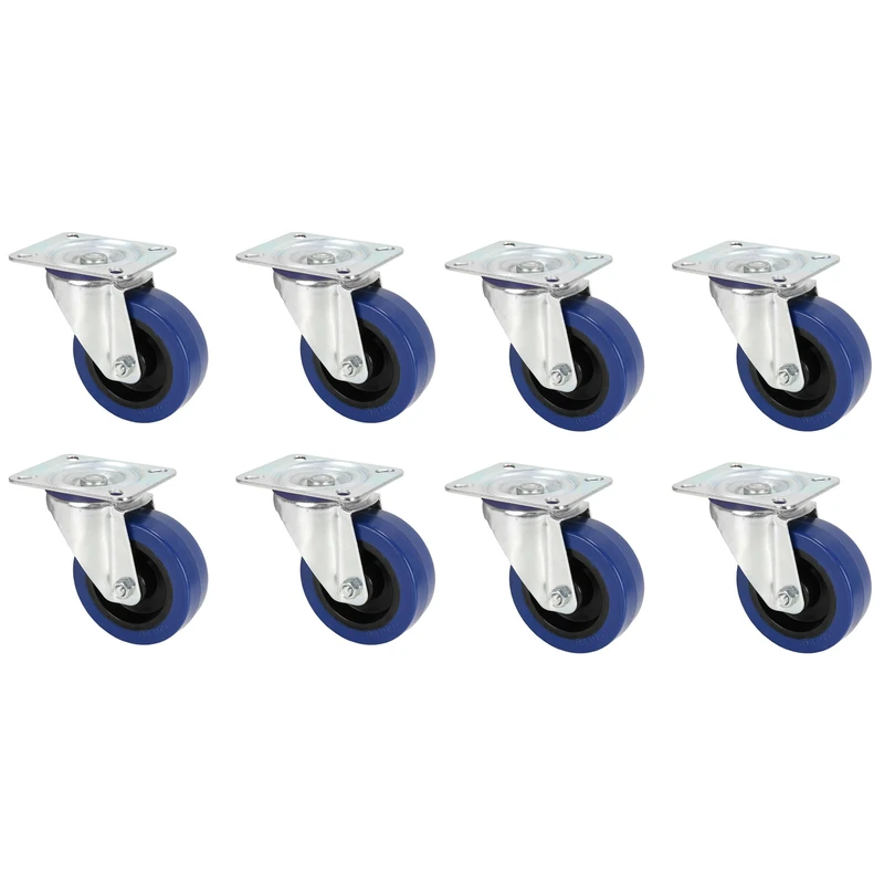 Adam Hall 372151 M8 AH - 8x Steel Swivel Castors with Blue Wheels