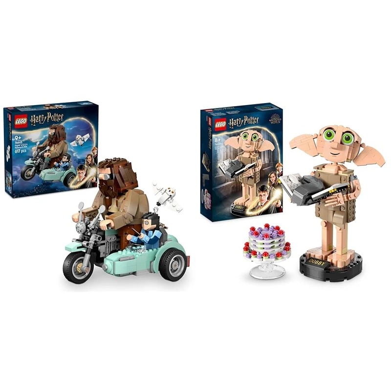LEGO Harry Potter Hagrid & Harry’s Motorcycle Ride + Dobby the House-Elf Set Display Birthday Gift for Wizarding World Fans 76443 + 76421