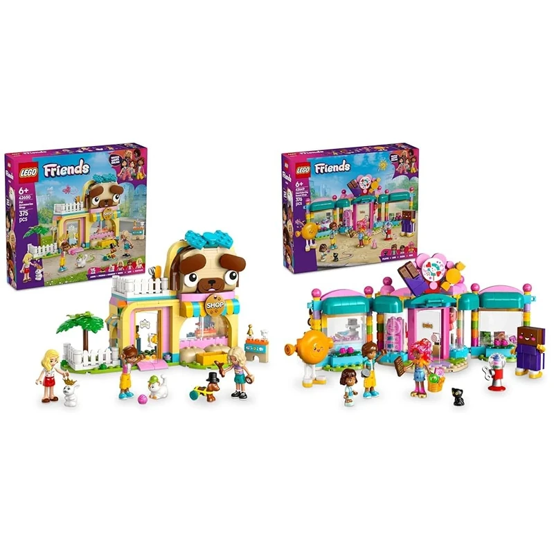 LEGO Friends Pet Accessories Shop + Heartlake City Sweet Shop Sets Creative Learning Toy for Kids 42650 + 42649