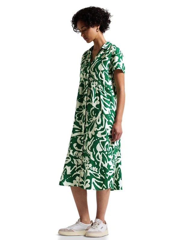 Street One Women's A144348 Patterned Linen Dress, Glowing Green, 10