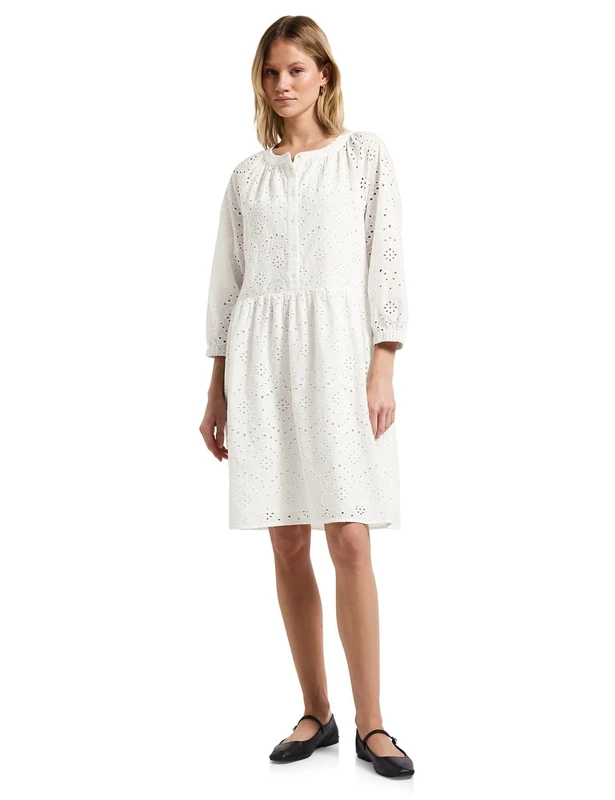 Street One Women's A144349 Dress with Broderie Embroidery, Off White, 10