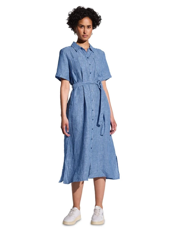 Street One Women's Striped Linen Dress, Serenity Blue, 8