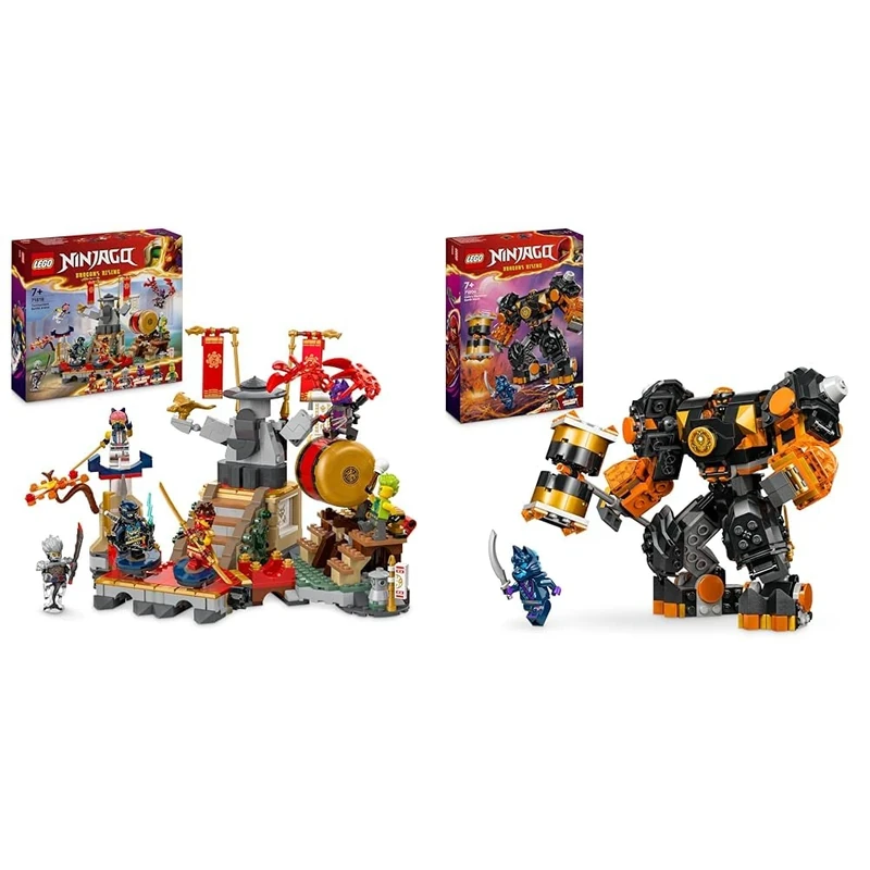 LEGO NINJAGO Tournament Battle Arena + Cole’s Elemental Earth Mech Dragons Rising Building Set 71818 + 71806