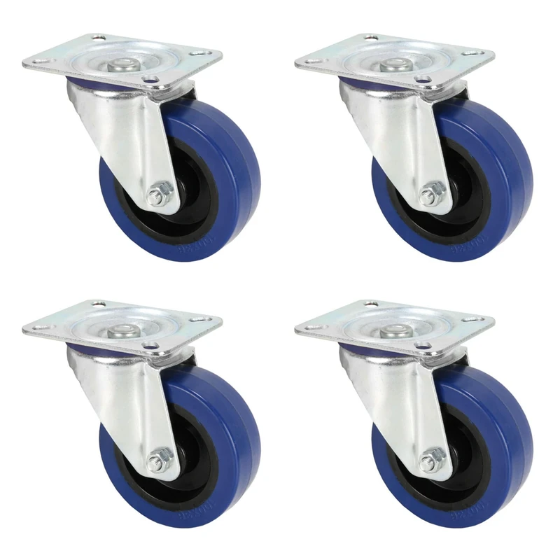 Adam Hall Hardware 372151 M4 AH - 4x Steel swivel castor with blue wheel, 100 mm