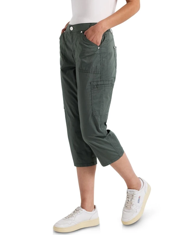 Street One Women's A378876 3/4 Satin Trousers with Pockets, Marshy Green, 14