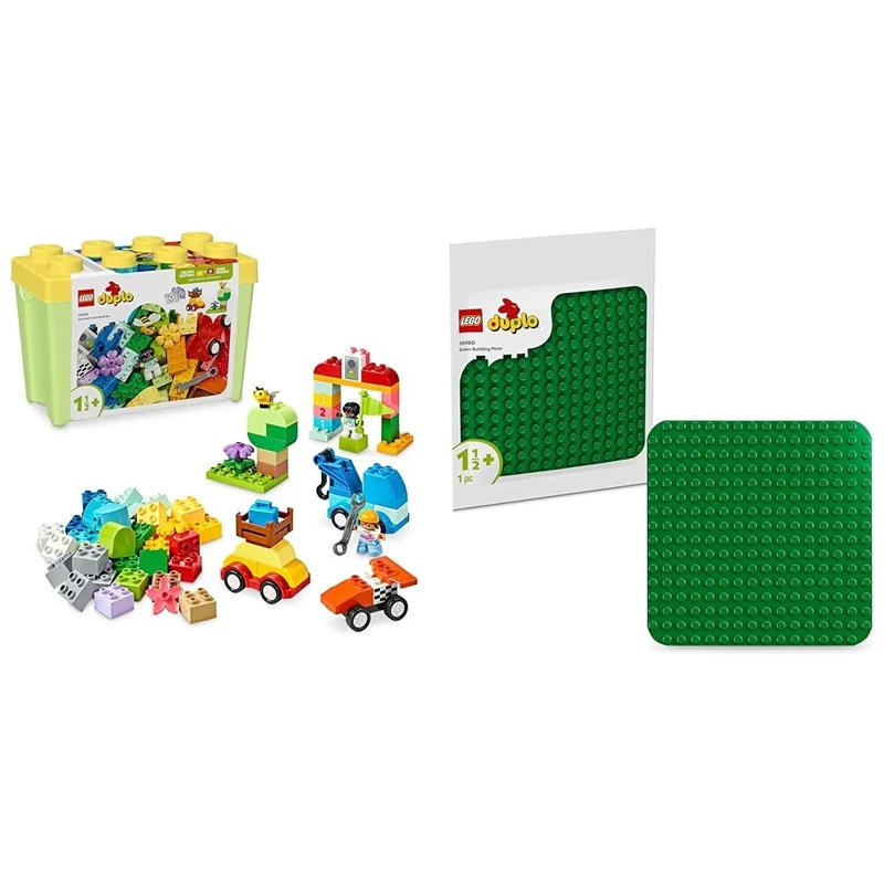 LEGO DUPLO Classic Cars and Trucks Brick Box + Green Building Plate Toddler Learning Toys 10439 + 10460