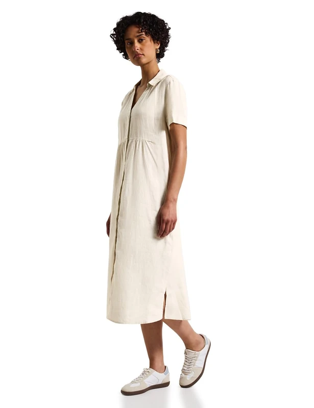 Street One Women's A144347 Linen Short Sleeve Dress, Moonstone Sand, 8