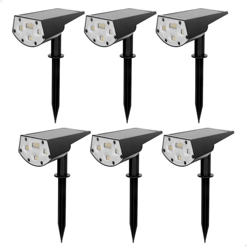 AKTIVE 85496 6 LED Solar Beacons 2 in 1, Warm Light 5-10 lumens, with Stake or Wall mounting, Wireless, Waterproof, Range 1-2 m, Autonomy up to 8 h, Garden and Terrace Lighting