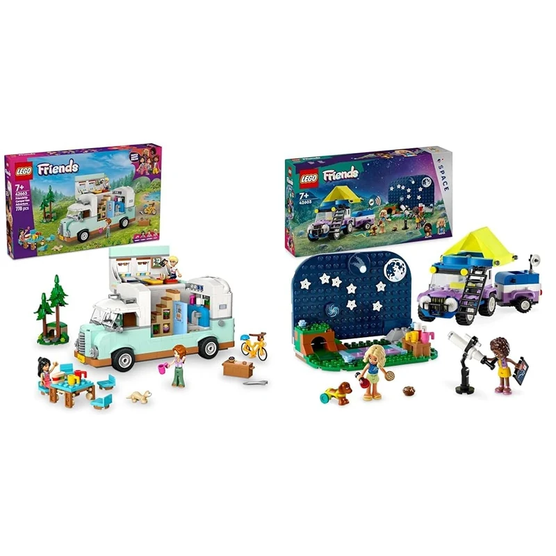 LEGO Friends Friendship Camper Van Adventure + Stargazing Camping Vehicle Set with 4x4 Car Toy 42663 + 42603