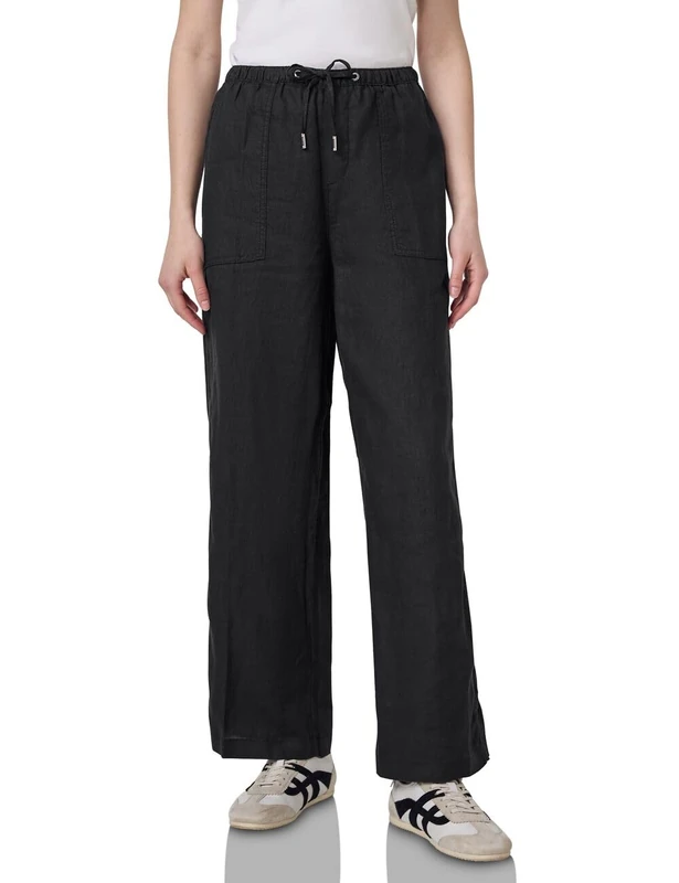 Street One Studio Women's F378731 Straight Leg Linen Trousers, Black, 14