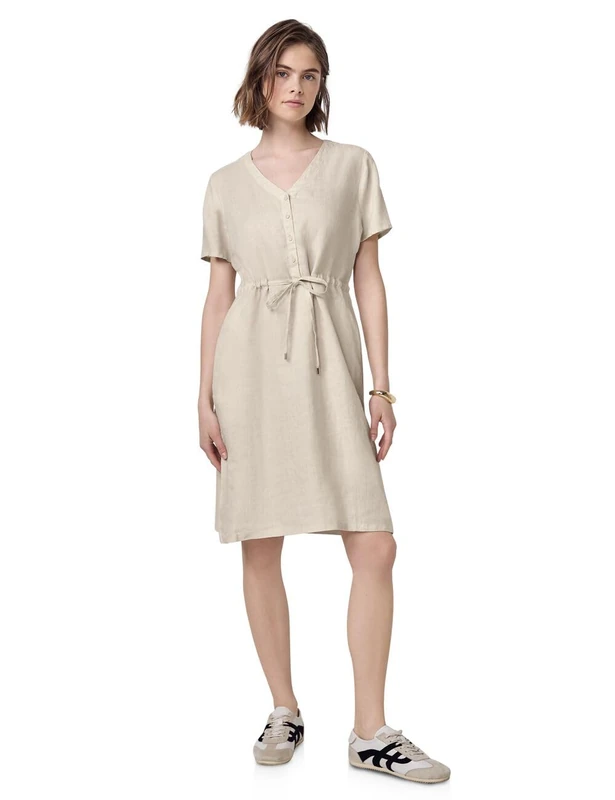 Street One Studio Women's F144336 Knee-Length Linen Dress, Moonstone Sand, 14