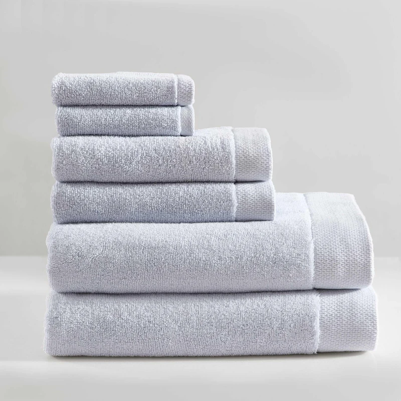 Calvin Klein - Bath Towels, Super Soft & Absorbent Cotton Towels, Zero Twist Construction, Brand Locker Loop for Easy Hanging (Entwine Solid Grey Blue, 6 Piece)