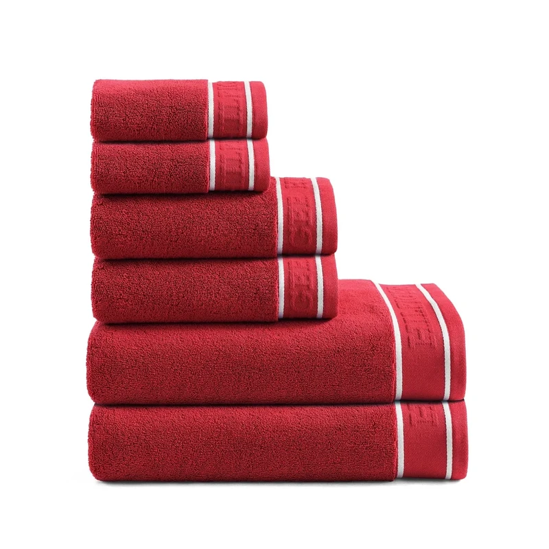 Tommy Hilfiger - Bath Towel Set, Soft & Absorbent Premium Cotton, Quick Dry & Zero Twist Construction, Modern Design (Legacy Red, 6-Piece)