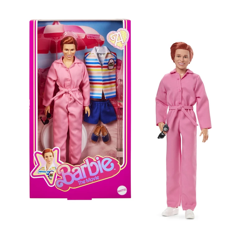 Barbie The Movie Allan Collectible Doll, Michael Cera as Allan with 2 Removable Movie Fashions, Pink Jumpsuit Outfit & Blue Striped Beach Set with Sunglasses, JBJ42