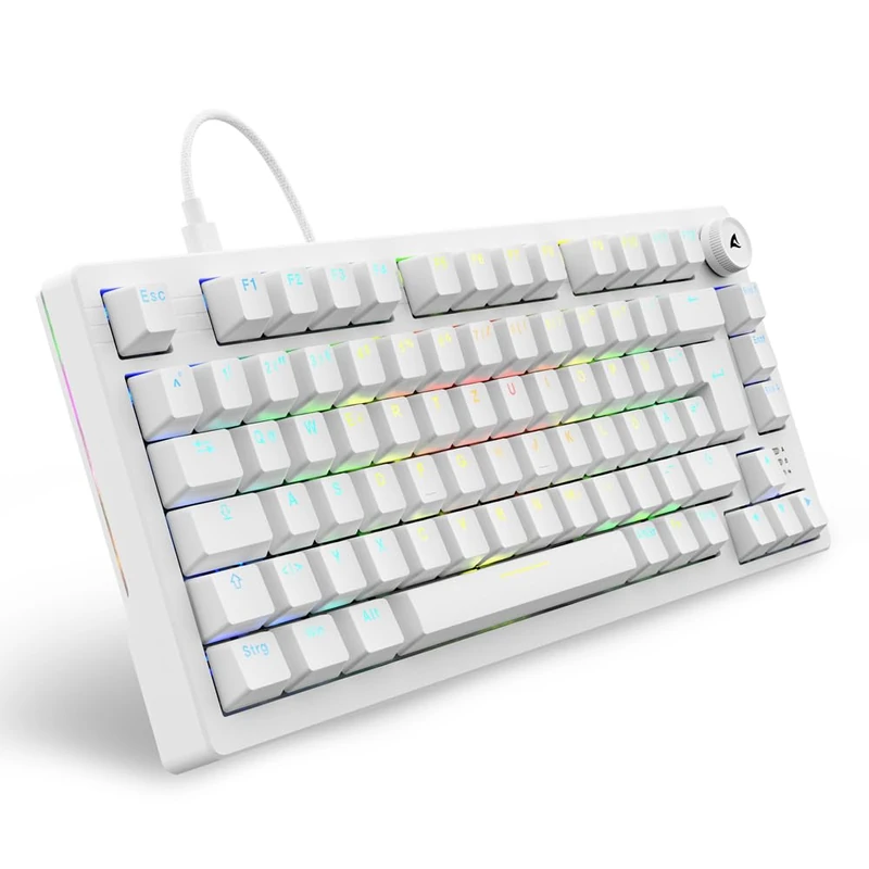 Sharkoon Skiller SGK25 RGB Gaming Keyboard, 75% Layout, Hot Swap, Huano RED Lubricated Switches, White
