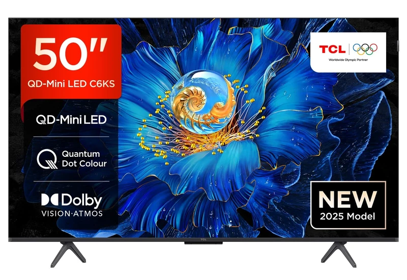 TCL 50C6KS-UK QD-Mini LED TV, 4K HDR Premium, Powered by Google TV (Dolby Vision & Atmos, Hands-Free Voice Control, Apple AirPlay 2 & Alexa，2025 New Model)