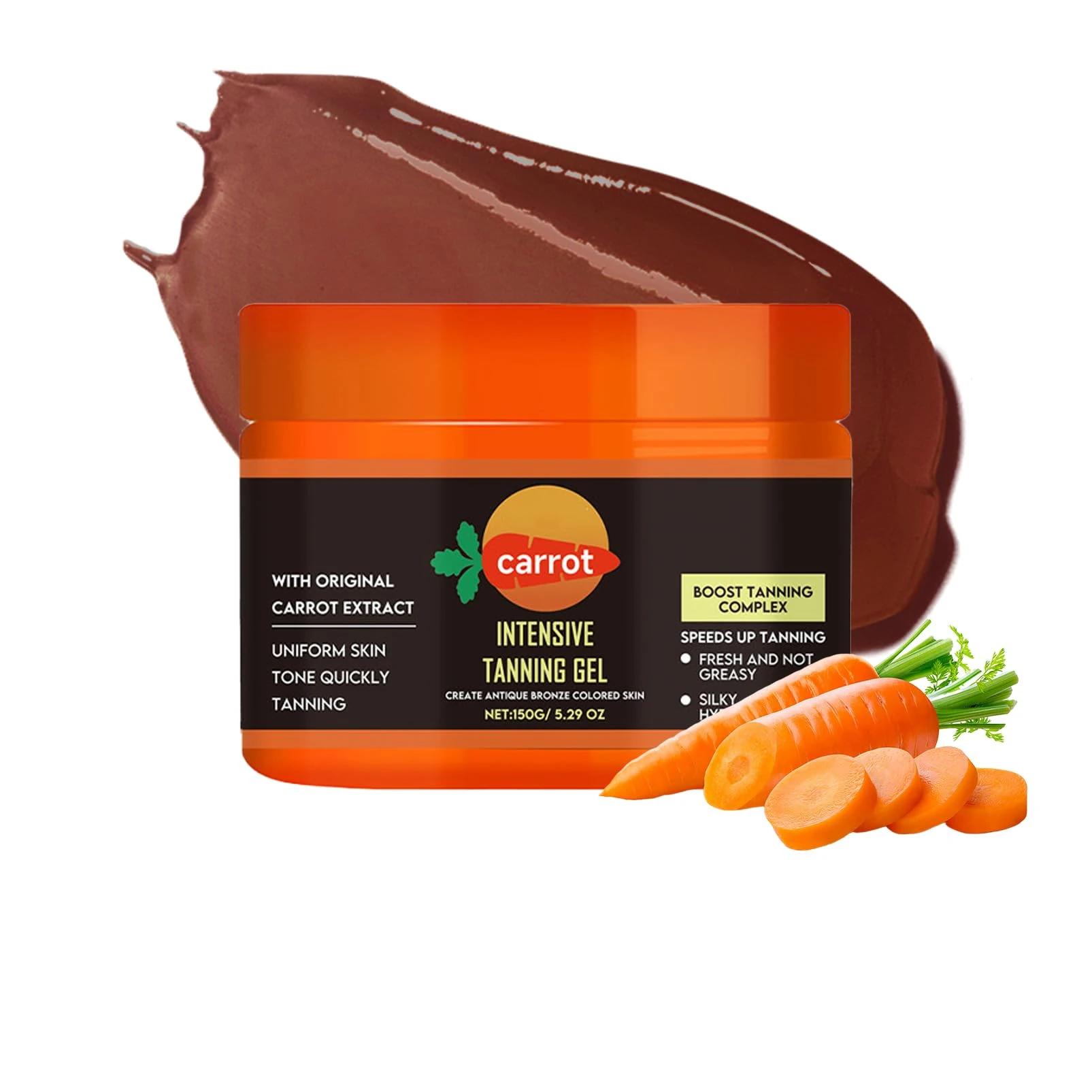 Carrot Intensive Tanning Gel - Tanning Accelerator - Tan Accelerator With Coconut Oil And Vitamin A & E - Fast tanning - Tan Enhancers Face & Body Cream - Sunbed Accelerator - Sunscreen without SPF