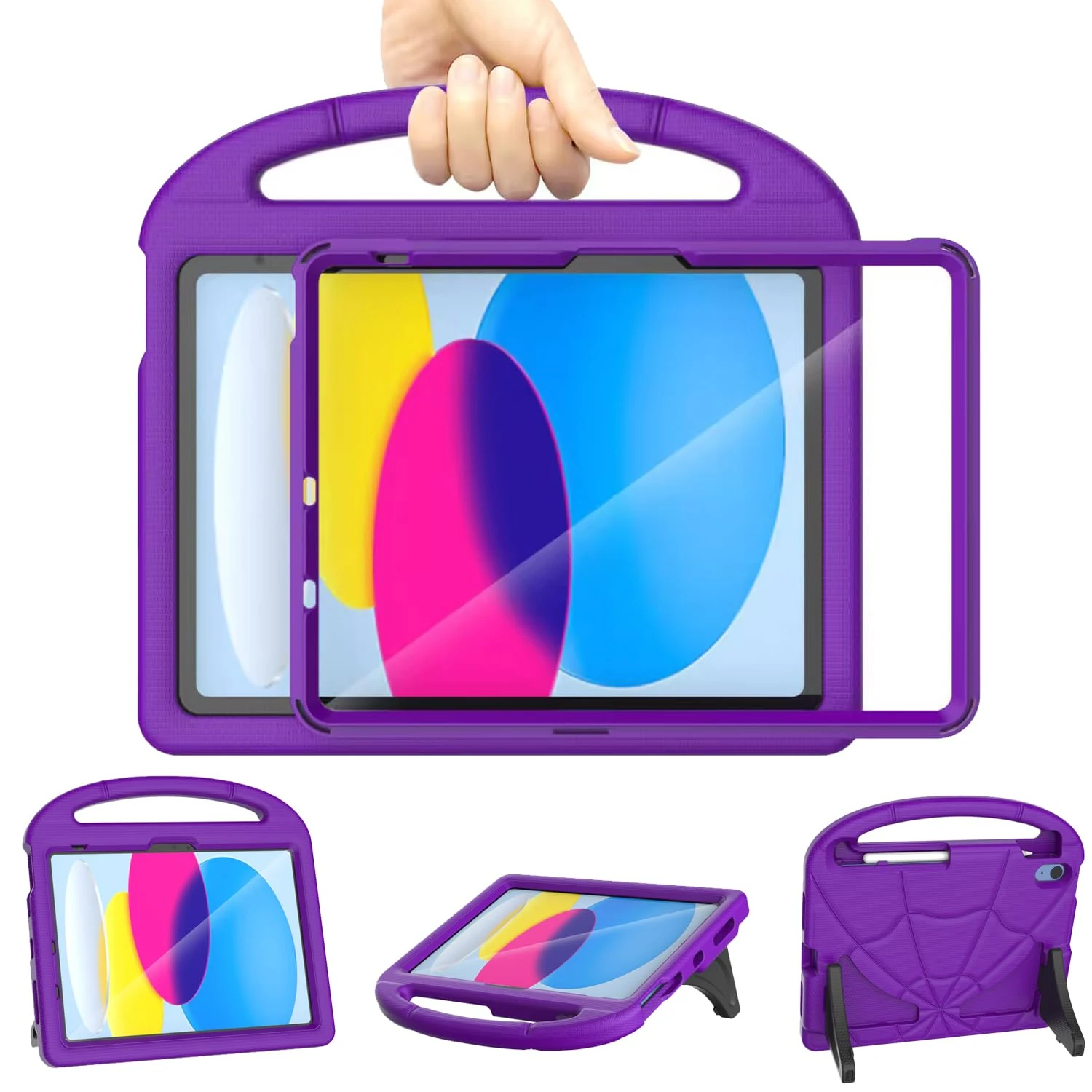 Kids Case for iPad (A16) 11th Generation 11 inch 2025/iPad 10th Generation 10.9 inch 2022, Mansiruyi Shockproof Handle Stand iPad 10.9 inch/11 inch Case with Built-in Screen Protector for Kids -Purple