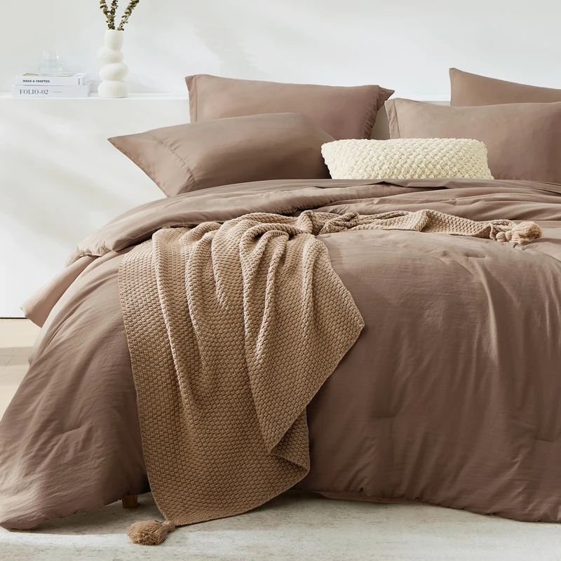 Queen Comforter Set-3 Pieces Soft Brown Comforters Queen Size Bedding