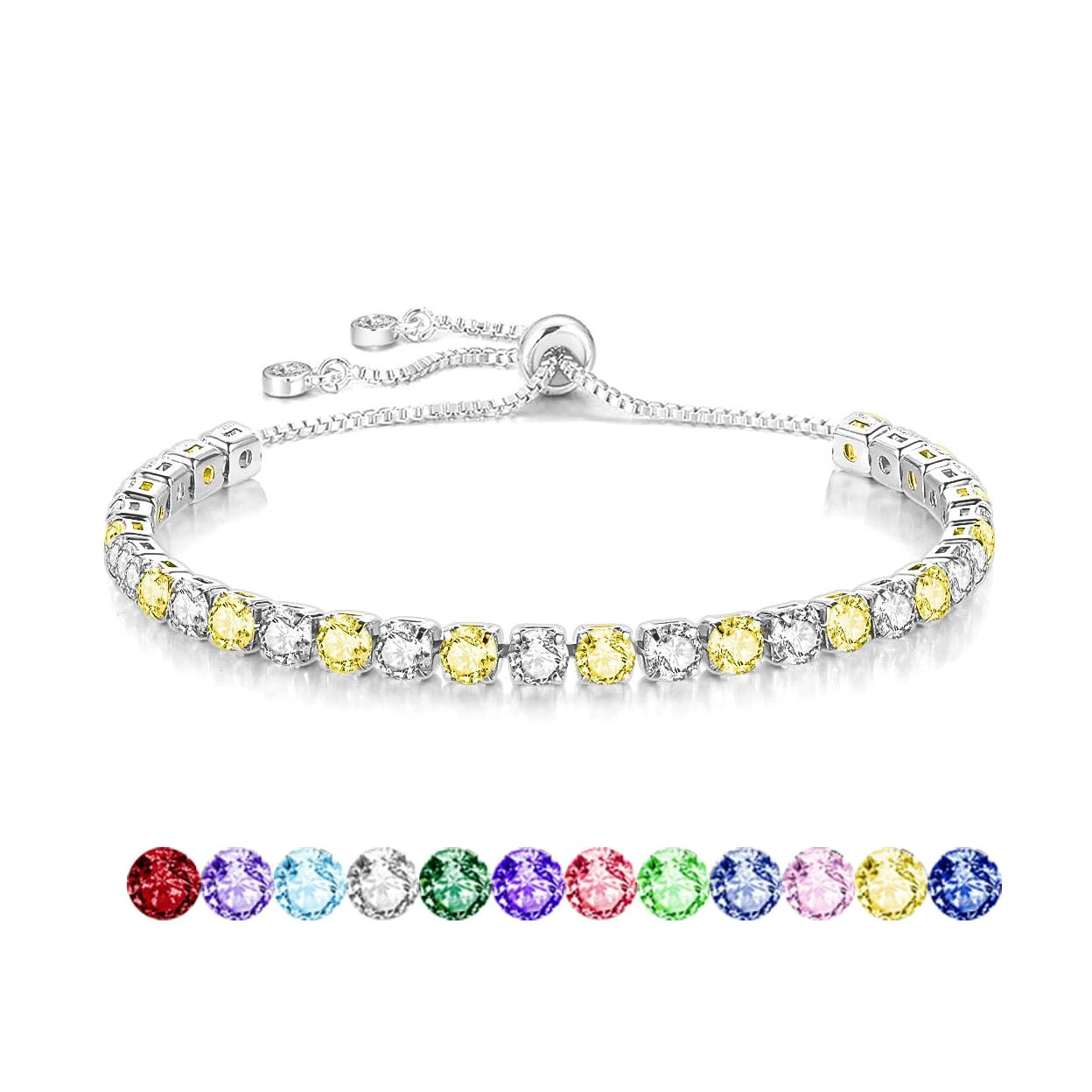 Mieoyue S925 Silver Bracelet for Women Adjustable Slider Crystal Tennis Bracelet Birthstone Jewellery Birthday Gifts (November)