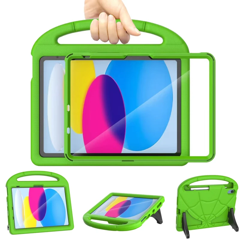 Kids Case for iPad (A16) 11th Generation 11 inch 2025/iPad 10th Generation 10.9 inch 2022, Mansiruyi Shockproof Handle Stand iPad 10.9 inch/11 inch Case with Built-in Screen Protector for Kids - Green