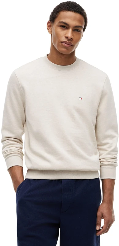 Tommy Hilfiger Men's Essential Terry Crewneck MW0MW37237 Pullover Sweatshirt, BEIGE (Heathered Oatmilk), XL