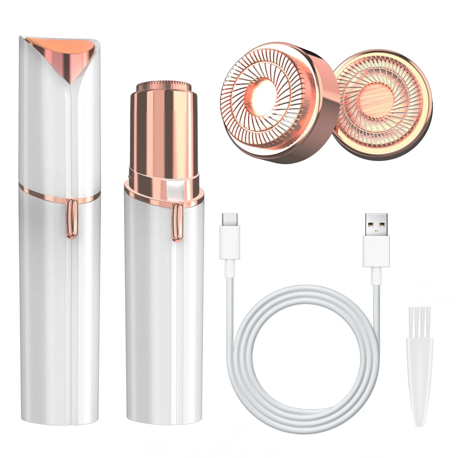 Vexloria Facial Hair Remover for Women, Face Hair Trimmer with Two Replacement Blades, Rechargeable Women's Facial Shaver, Painless Lady Shavers for Women for Face Hair-White