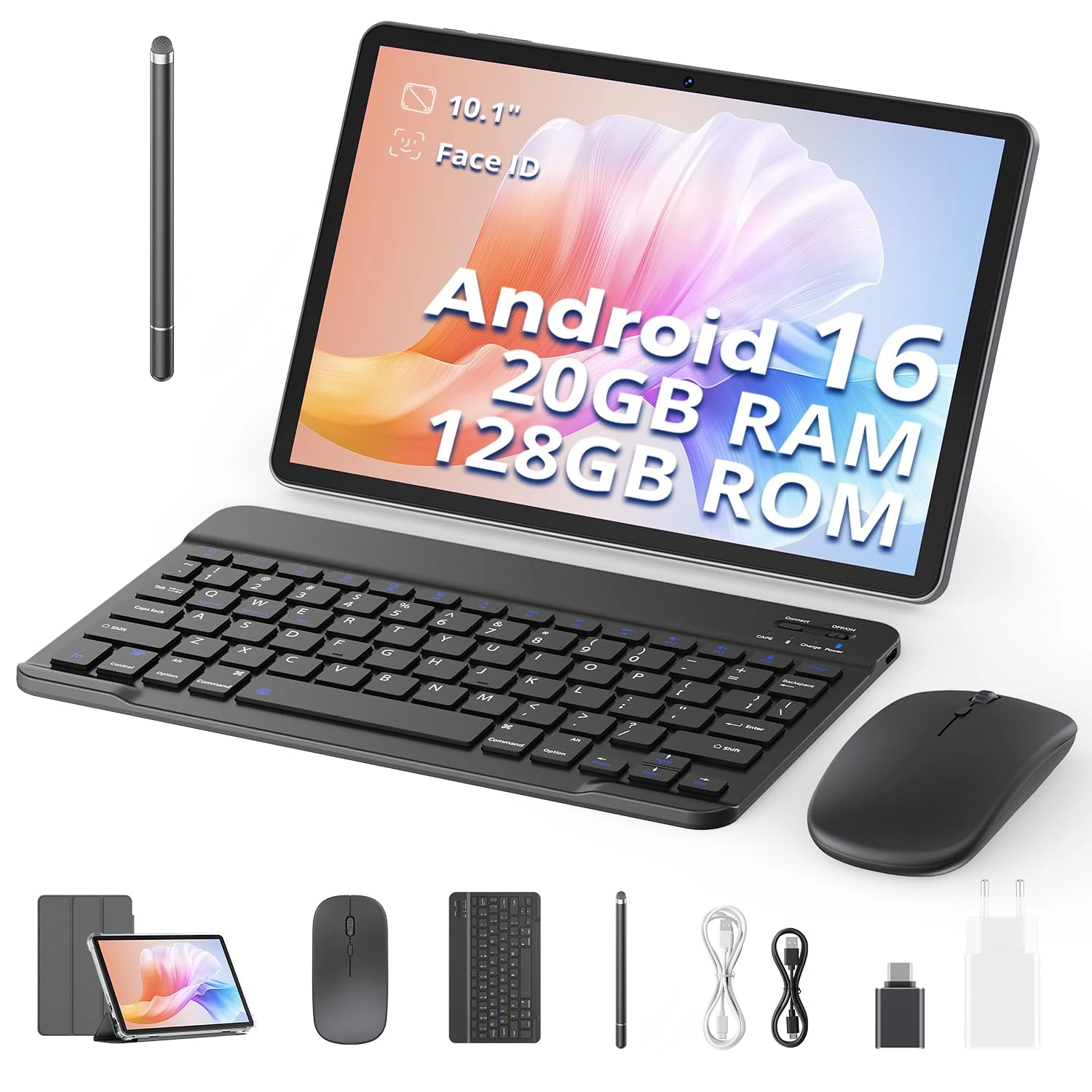 Android Tablet, 2025 Newest 10 inch Tablet with Keyboard, Stylus Pen, Mouse and Case | Widevine L1 | T7250 Octa-Core | 1280x800 HD IPS Screen | 6600mAh（with NTC）| 2.4G+5G WiFi | GPS (Gray)