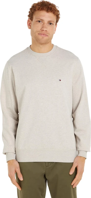 Tommy Hilfiger Men’s Sweatshirt Essential Terry Crew Neck with Round Neckline, Beige (Heathered Oatmilk), S
