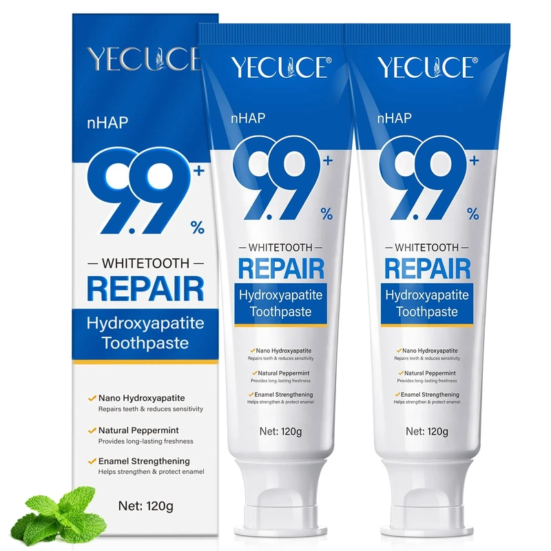 2PCS 9.9% Hydroxyapatite Toothpaste for Enamel Repair and Tooth Strengthening, Nano Hydroxyapatite Remineralizing Toothpaste, Fluoride Free Gentle Whitening Tooth Paste for Sensitive Teeth, Fresh Mint
