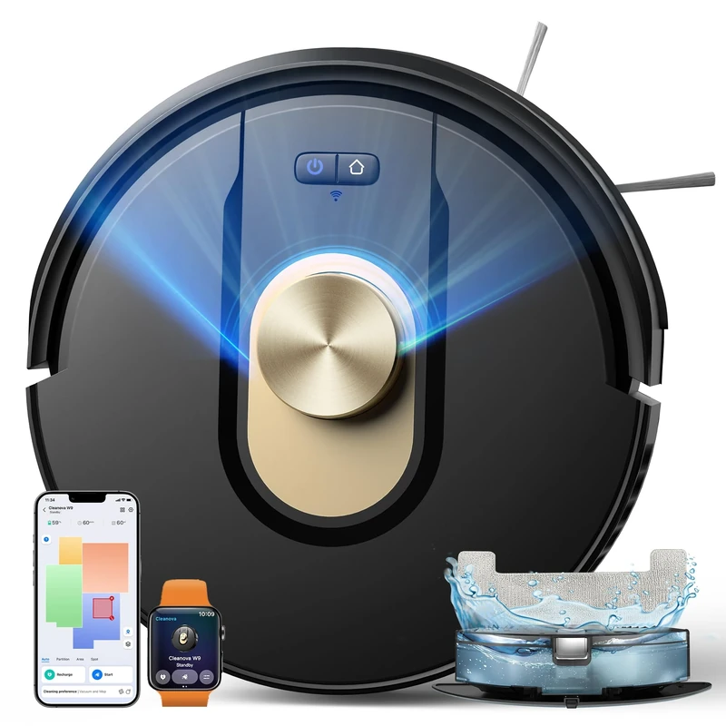 Vexilar W9 Robot Vacuum Cleaner with Mop,8000Pa Robotic Vacuum with LiDAR Navigation,15 No-go Zones, 150 Min Max Runtime, App Control, 3-in-1 Sweep and Mop Robot for Pet Hair, Carpet and Hard Floors