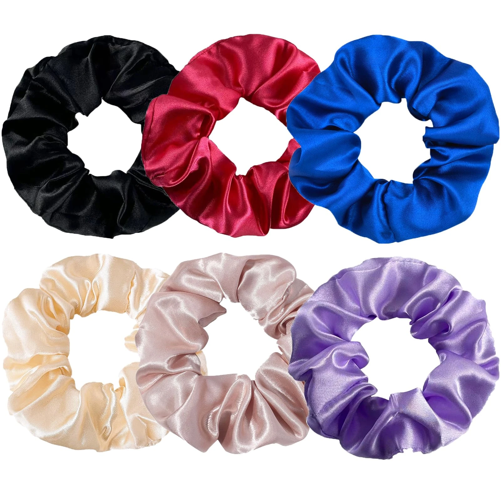 6Pcs Silk Satin Hair Scrunchies for Women & Girls, Soft Elastic No Damage Hair Ties, Colorful Ponytail Holders for Teens and Ladies,Hair Accessories