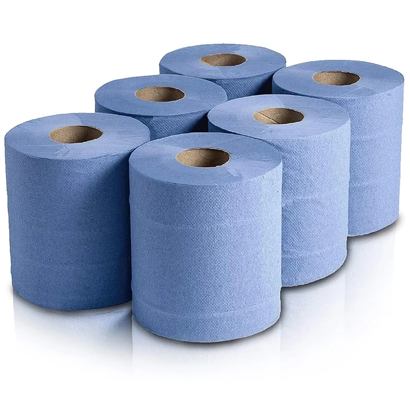 Roe Tenpo 6 Pack Centrefeed Blue Roll, Kitchen Roll - Eco-Friendly, 2-ply, Soft, Strong and Absorbent, Fast Drying Paper Towels for Kitchen, Workshop, Restaurants & Multipurpose Use (Blue)