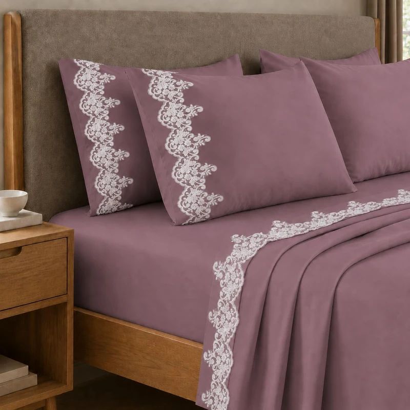 PETTI Artigiani Italiani - Single Bed Sheet Set Percale Cotton with Lace Macrame Onion, 3-Piece Bedding Set, 100% Made in Italy