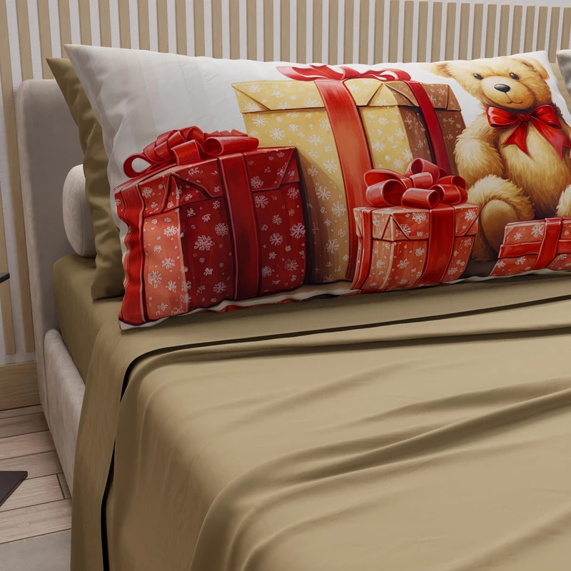 PETTI Italian Artisans - Cotton Sheets with Christmas Digital Print Pillowcases, Christmas Double Bed Sheets, Christmas Double Bed Set, Teddy Bear 02 Dove Grey, 100% Made in Italy
