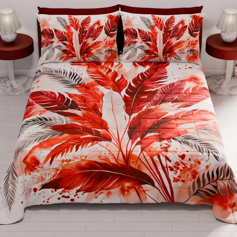 PETTI Artigiani Italiani - Summer Bedspread 220 x 260 cm 100 g/m² Double Face, Spring Quilt, Lightweight Quilt, Red Palm, 100% Made in Italy
