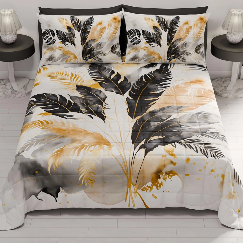 PETTI Artigiani Italiani - Summer Single Bedspread 170 x 260 cm 100 g/m² Double Face, Spring Single Bed Quilt, Lightweight Quilt, Black Palm Tree, 100% Made in Italy