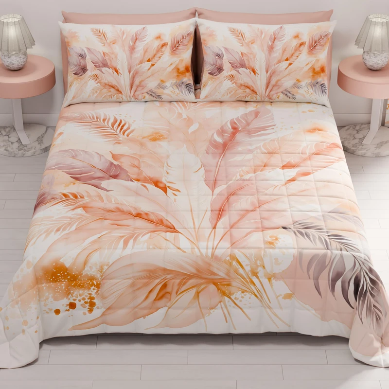 PETTI Artigiani Italiani - Summer Bedspread 220 x 260 cm 100 g/m² Double Face, Spring Quilt, Lightweight Quilt, Powder Palm, 100% Made in Italy