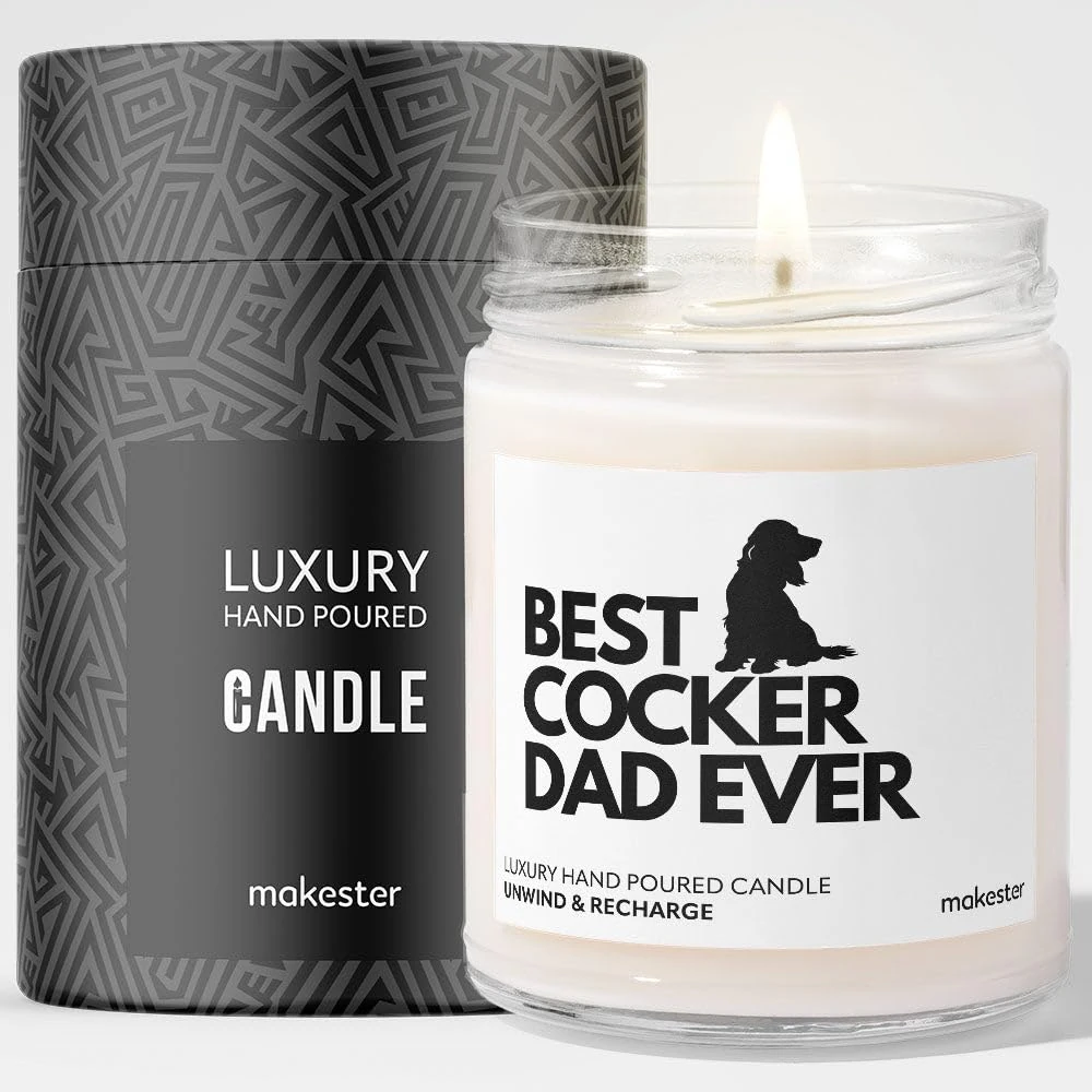 Cocker Spaniel Gifts for Men - Luxury Soy Wax Candle - Vanilla, Jasmine, Sugared Almond - Makester