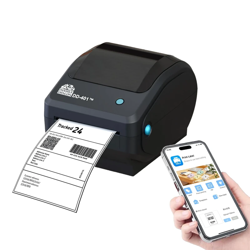 Double Dragon DD-401 | 4” Direct Thermal Label Printer (203 DPI, USB, Bluetooth & Wi-Fi) | Compatible with Windows, Mac (USB only), Android & iOS | Auto Calibration, Large Capacity