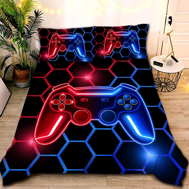 NTBED Twin Game Console Comforter Set for Boys Girls Kids 3D Gaming Lightweight Microfiber Gamer Bedding Sets Red Blue