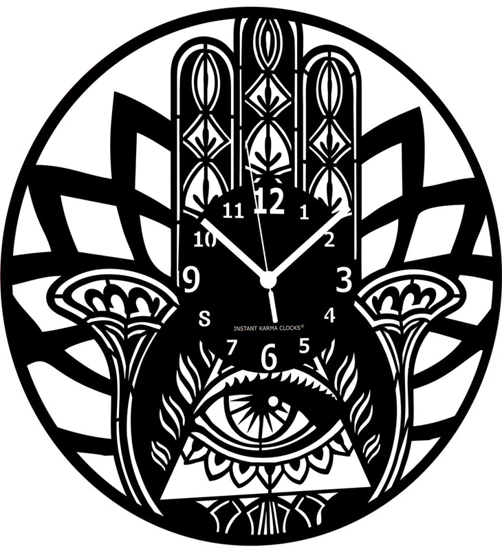Instant Karma Clocks | Hamsa Hand Wall Clock – Silent Non-Ticking Quartz – Wall Decoration for Spiritual Home, Yoga Studio, Meditation Room, Boho Decor
