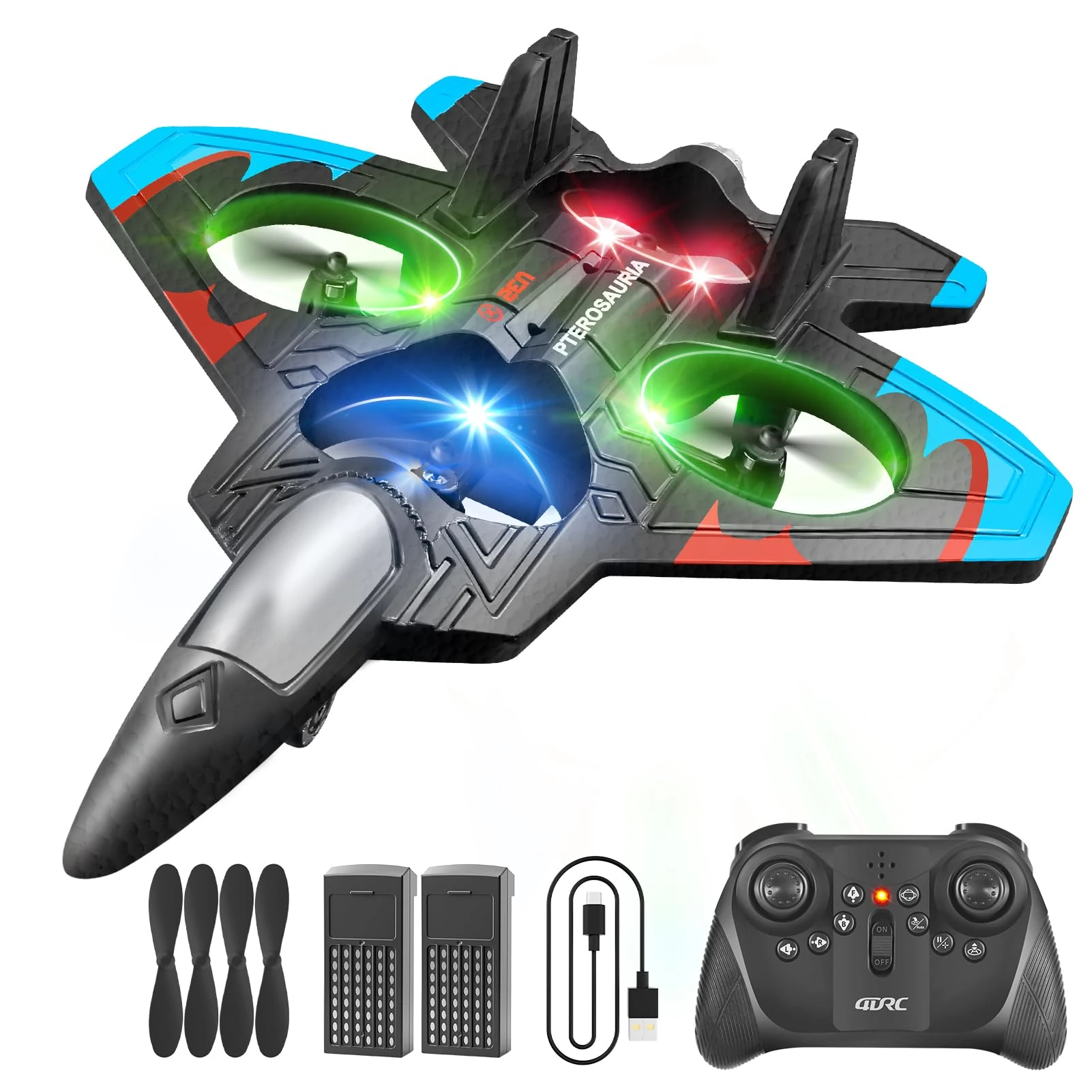 4DRC V32 RC Plane, Foam Remote Control Airplane with Light, 2 Batteries, 360° Flip, Gyro Stabilize Systems, 3 Speeds Adjustable RC Fighter Jet Planes Toy Gifts for Kids Boy Beginners Adults