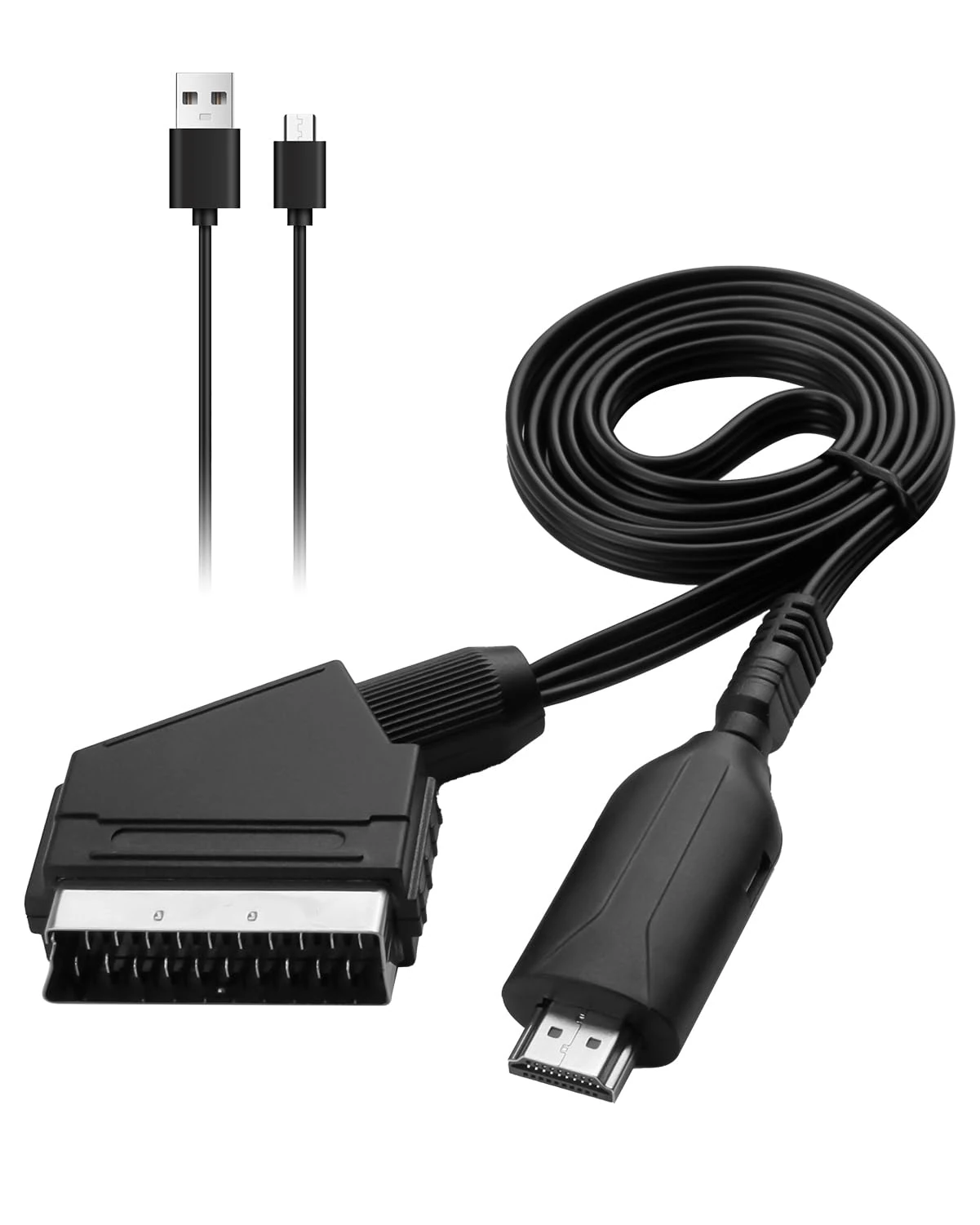 teasteam SCART to HDMI Converter 1M with 720P/1080P Switch SCART Input to HDMI Output Lead with 50cm USB Cable Adapter Connect for DVD Player to TV VHS Xbox PS3 Sky Projector and Monitor